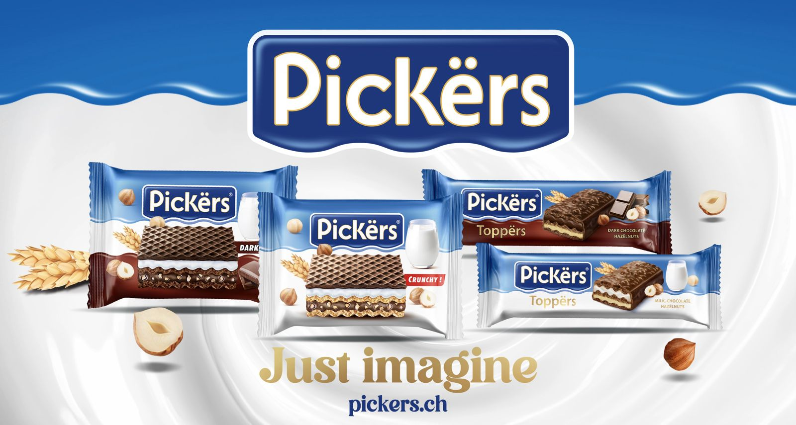 Pickers wafer and toppers bars with milk and hazelnuts